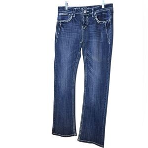 LAIdol USA Women's Blue Jeans beautiful Rhinestones in the front and back.